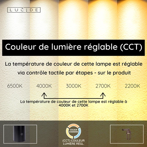 Lucide WELLS - Applique murale Rechargeable Intérieur/Extérieur - Batterie/Piles - Ø 10 cm - LED Dim. - CCT - 1x5W 2700K/4000K - IP54 - Rouille | Essential - USP